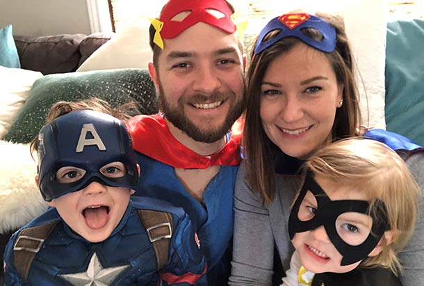 Michelle Coates Mather with husband and kids in haloween costumes