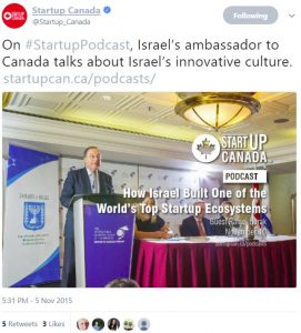 Twitter post with picture of Israel’s ambassador